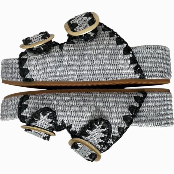 Loeffler Randall Theo Sandal 7 Blue Black Raffia Woven Platform Slide - Picture 6 of 12